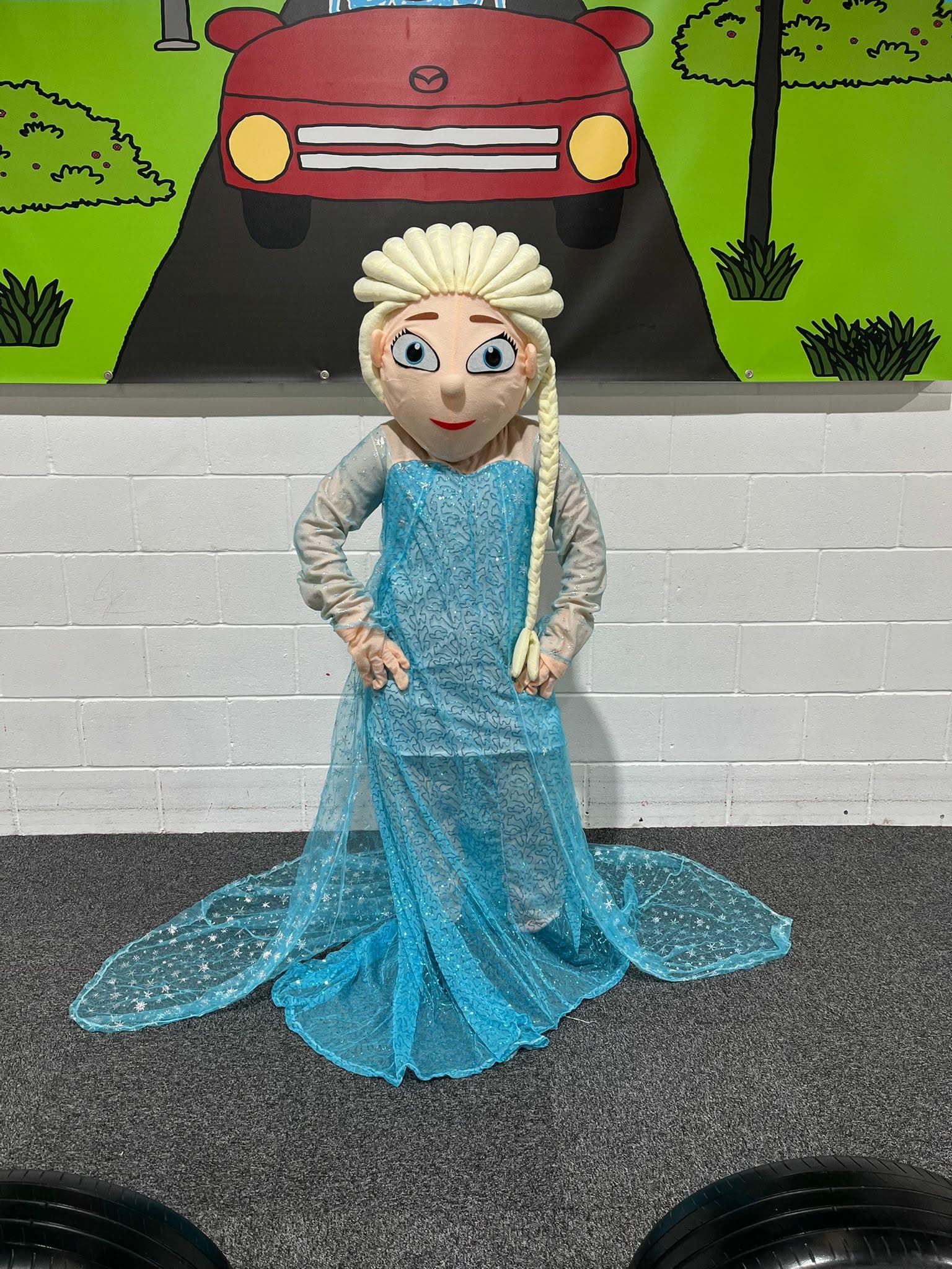 Ice princess character mascot costume available for hire at Buddies Play Den in Clay Cross near Chesterfield.