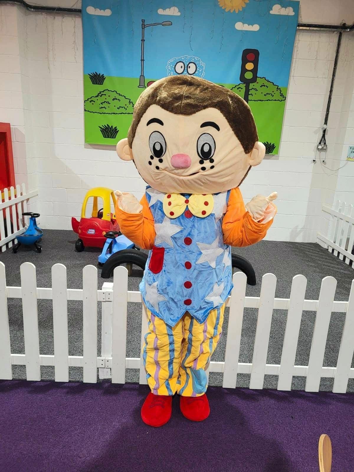Mr Tumble-style character mascot costume available for hire at Buddies Play Den in Clay Cross near Chesterfield.