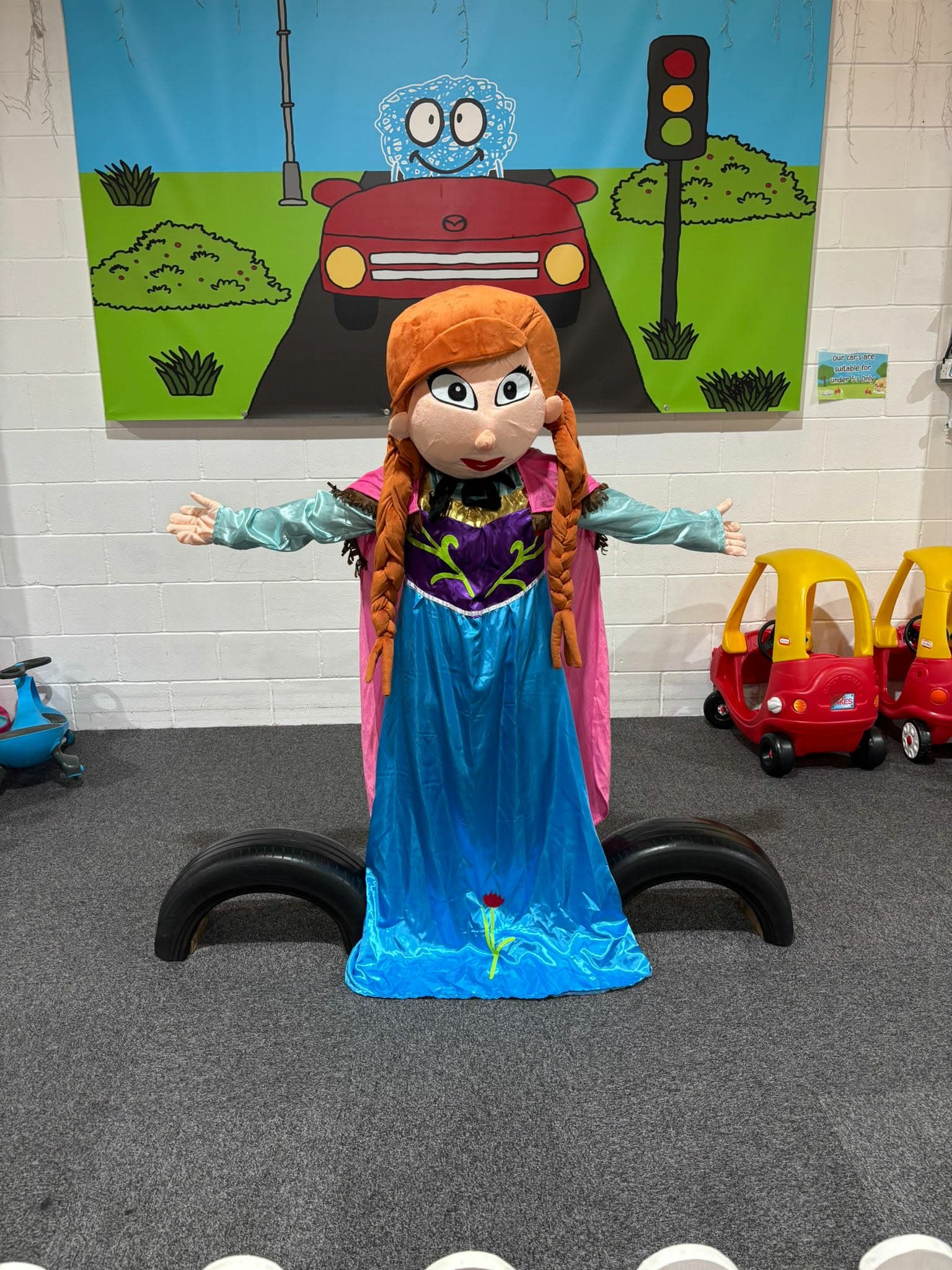 Princess adventure character mascot costume available for hire at Buddies Play Den in Clay Cross near Chesterfield.