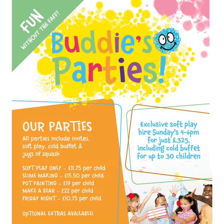 Children’s soft play birthday party at Buddies Play Den near Chesterfield.