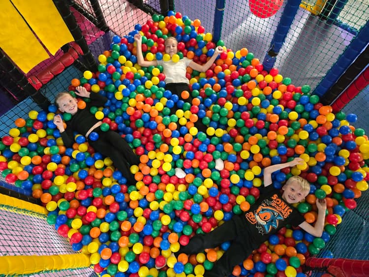 Large ball pit inside the soft play area at Buddies Play Den in Clay Cross.