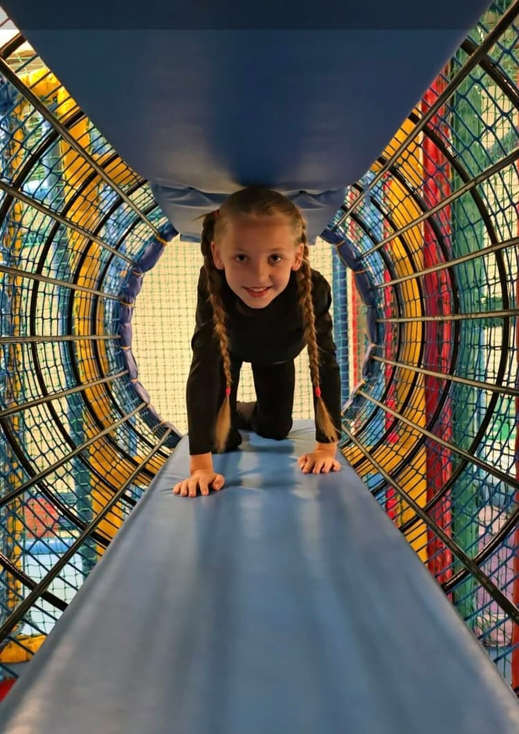 Soft play tunnel inside the play frame at Buddies Play Den in Clay Cross.