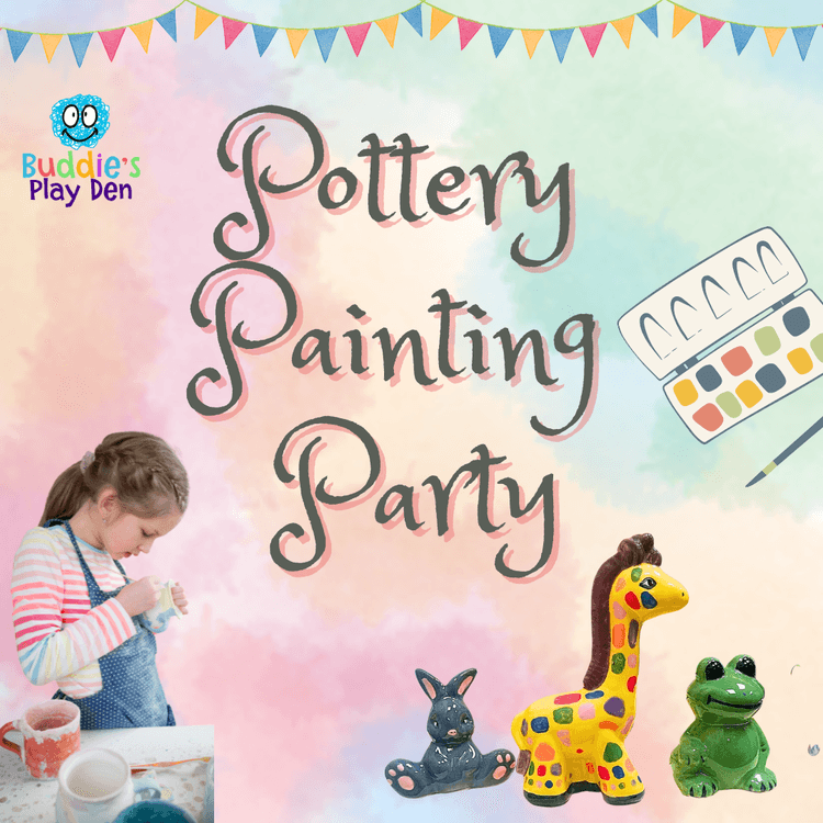 Child painting pottery during a birthday party at Buddies Play Den in Clay Cross near Chesterfield.