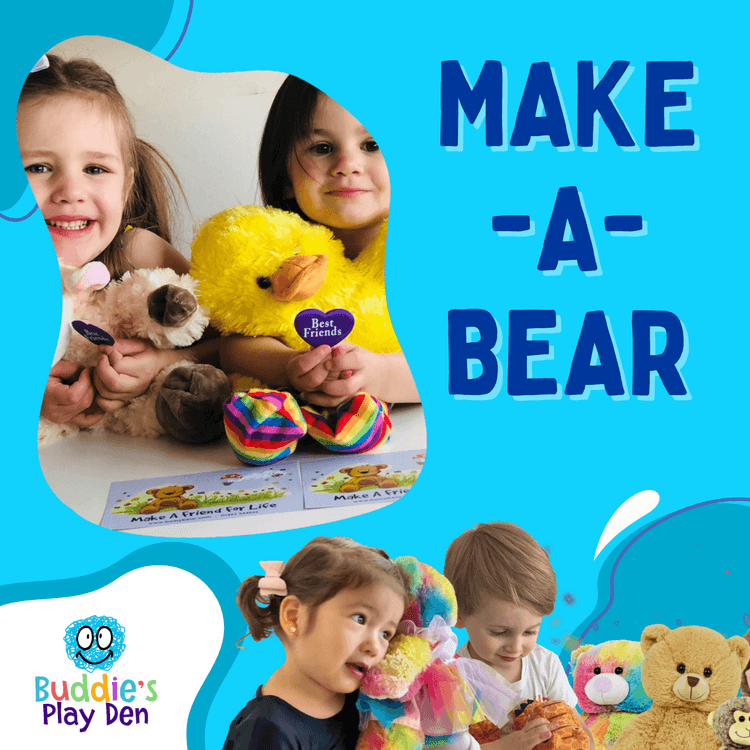 Child making a teddy bear during a soft play visit at Buddies Play Den in Clay Cross near Chesterfield.